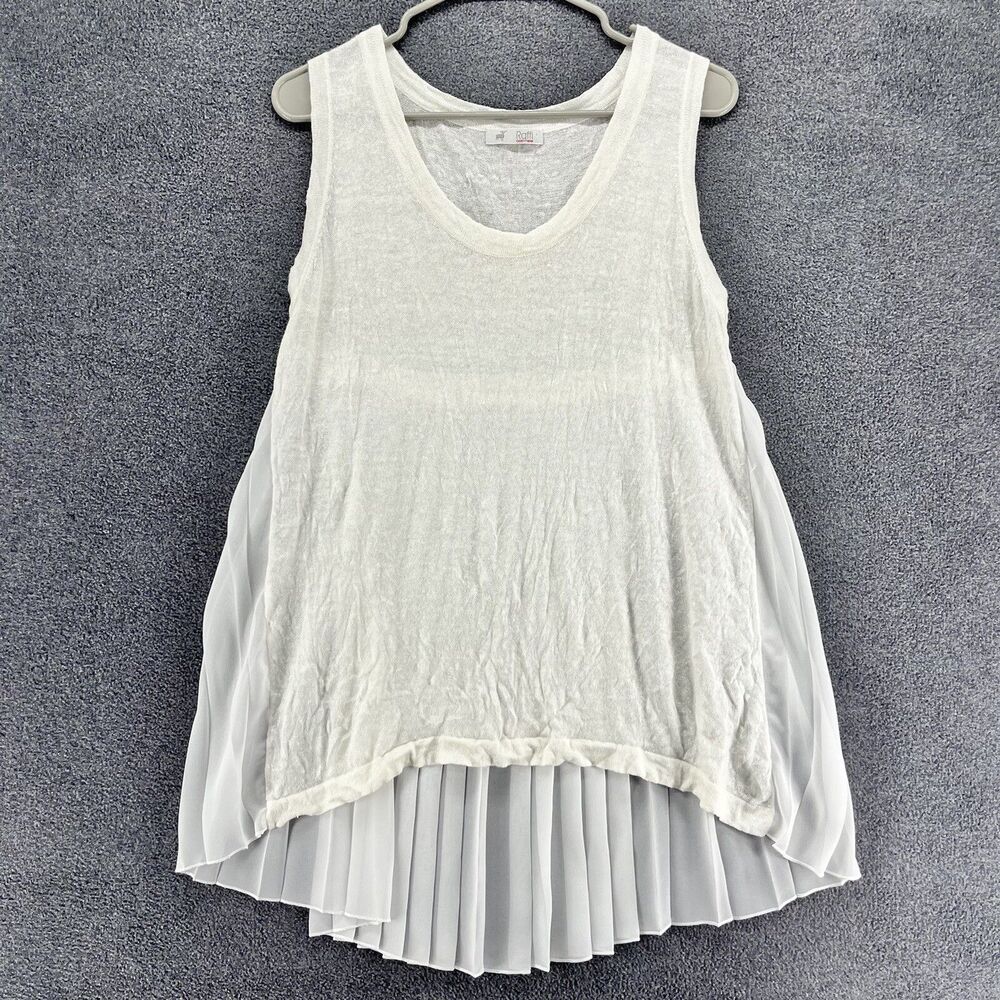 Raffi Cashmere Top Womens White Pleated Stretch Sheer High &‎ low Tank Blouse